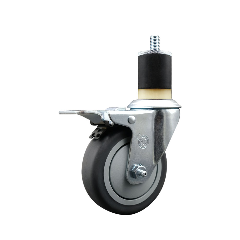 Stainless Steel Thermoplastic Rubber Swivel Expanding Stem Swivel Caster with 4 Inch Gray Wheel and 1-7/8" Stem & Total Locking Brake - 250 lbs. Capacity Per Caster - Service Caster Brand — photo 1