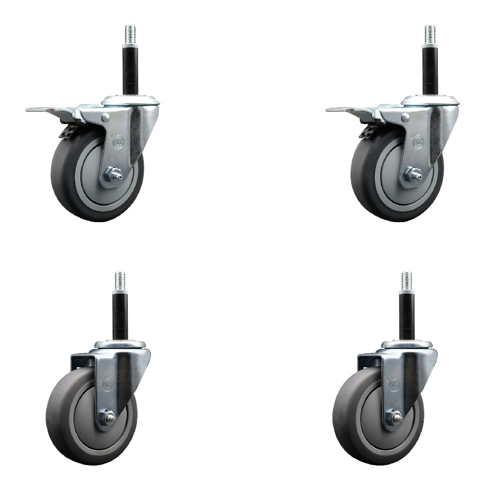 Stainless Steel Thermoplastic Rubber Swivel Expanding Stem Caster Set of 4 with 4 Inch Gray Wheels and 3/4" Stems - 2 with Total Locking Brakes - 1000 lbs Total Capacity - Service Caster Brand — photo 1