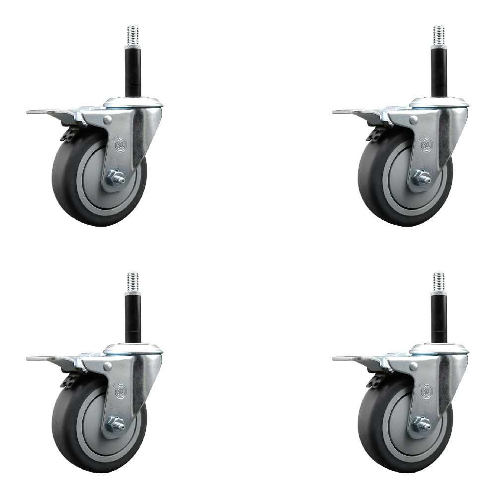 Thermoplastic Rubber Swivel Expanding Stem Caster Set of 4 with 4 Inch Gray Wheels and 3/4" Stems - Includes 4 Swivel with Total Locking Brakes - 250 lbs. Capacity Per Caster - Service Caster Brand — photo 1