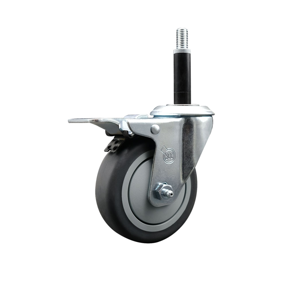 Thermoplastic Rubber Swivel Expanding Stem Swivel Caster with 4 Inch Gray Wheel and 3/4" Stem & Total Locking Brake - 250 lbs. Capacity Per Caster - Service Caster Brand — photo 1