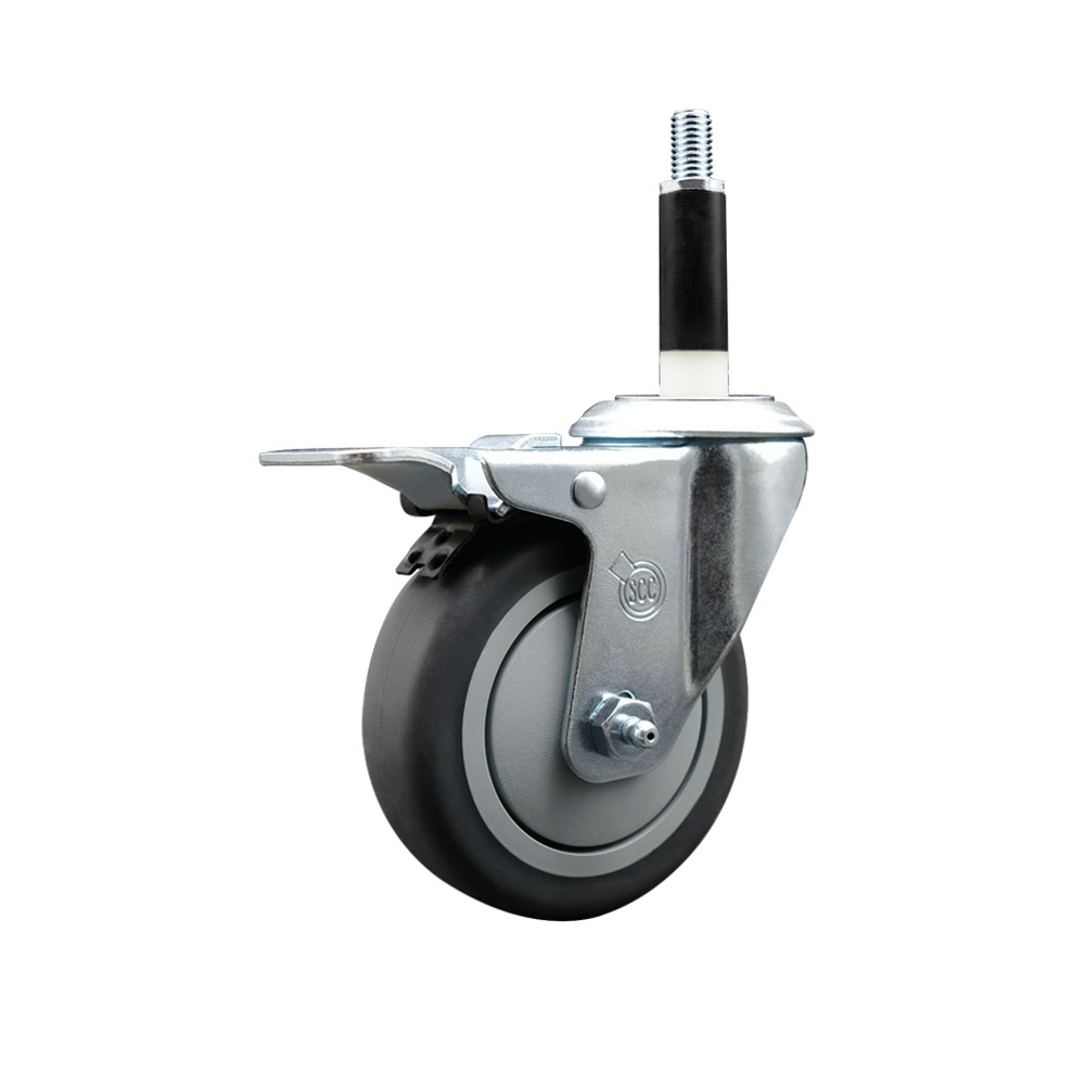 Thermoplastic Rubber Swivel Expanding Stem Swivel Caster with 4 Inch Gray Wheel and 7/8" Stem & Total Locking Brake - 250 lbs. Capacity Per Caster - Service Caster Brand — photo 1