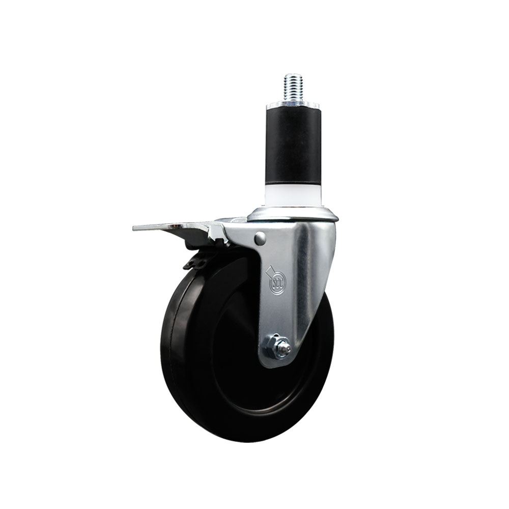 Soft Rubber Expanding Stem Swivel Caster with 5 Inch Black Wheel and 1-1/2" Stem & Total Locking Brake - 275 lbs. Capacity Per Caster - Service Caster Brand — photo 1
