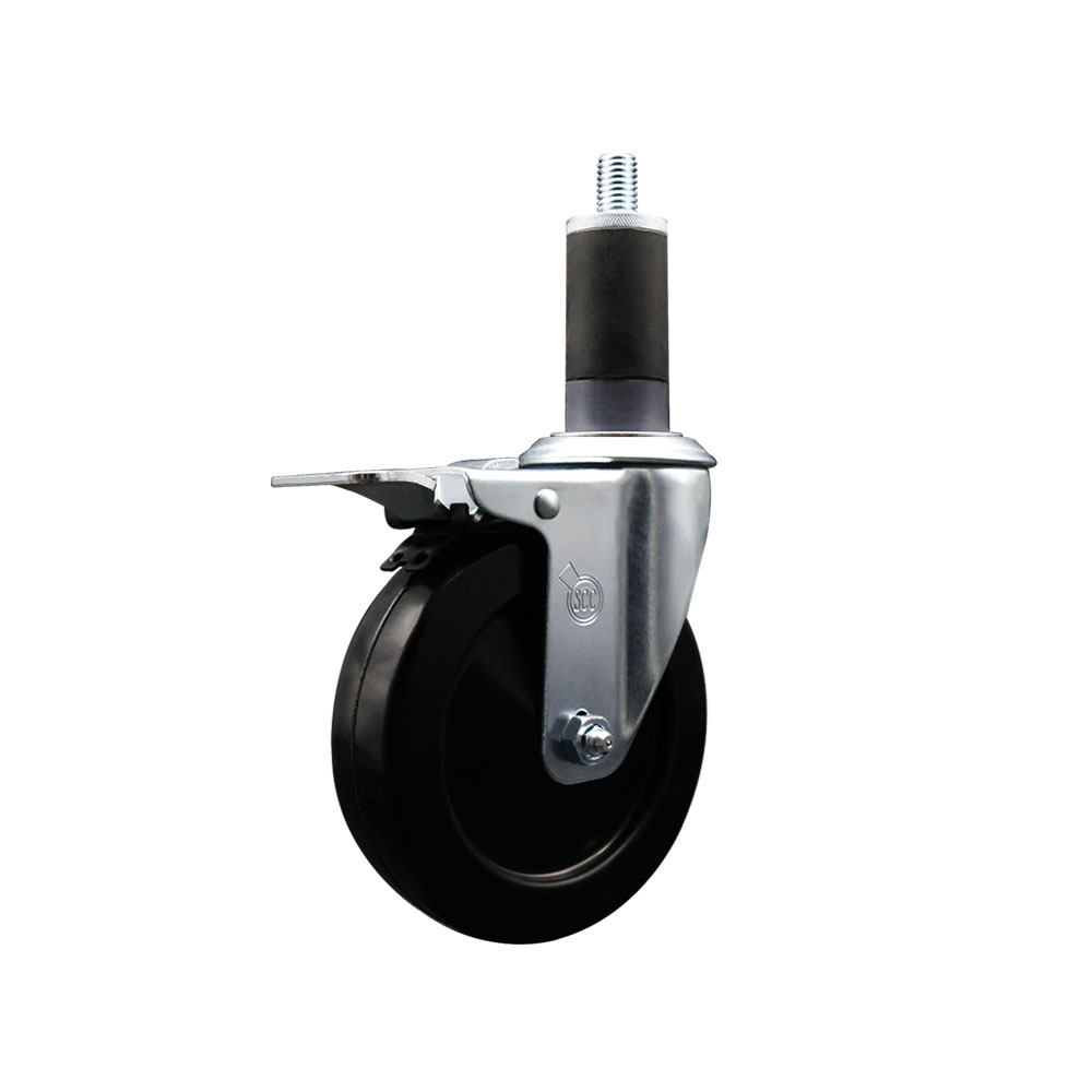 Stainless Steel Hard Rubber Swivel Expanding Stem Caster w/5" x 1.25" Black Wheel and 1-1/4" Stem & Total Locking Brake - 300 lbs Capacity/Caster - Service Caster Brand — photo 1