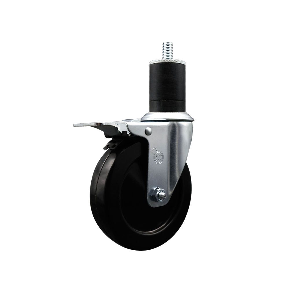 Soft Rubber Expanding Stem Swivel Caster with 5 Inch Black Wheel and 1-3/4" Stem & Total Locking Brake - 275 lbs. Capacity Per Caster - Service Caster Brand — photo 1