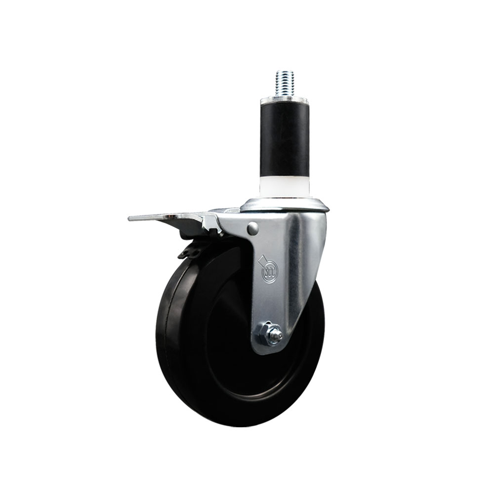 Soft Rubber Expanding Stem Swivel Caster with 5 Inch Black Wheel and 1-3/8" Stem & Total Locking Brake - 275 lbs. Capacity Per Caster - Service Caster Brand — photo 1