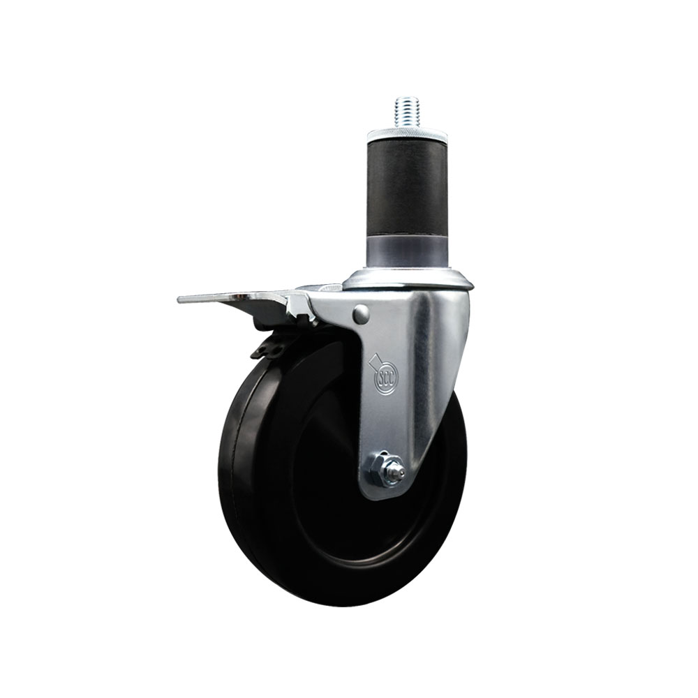 Soft Rubber Expanding Stem Swivel Caster with 5 Inch Black Wheel and 1-5/8" Stem & Total Locking Brake - 275 lbs. Capacity Per Caster - Service Caster Brand — photo 1