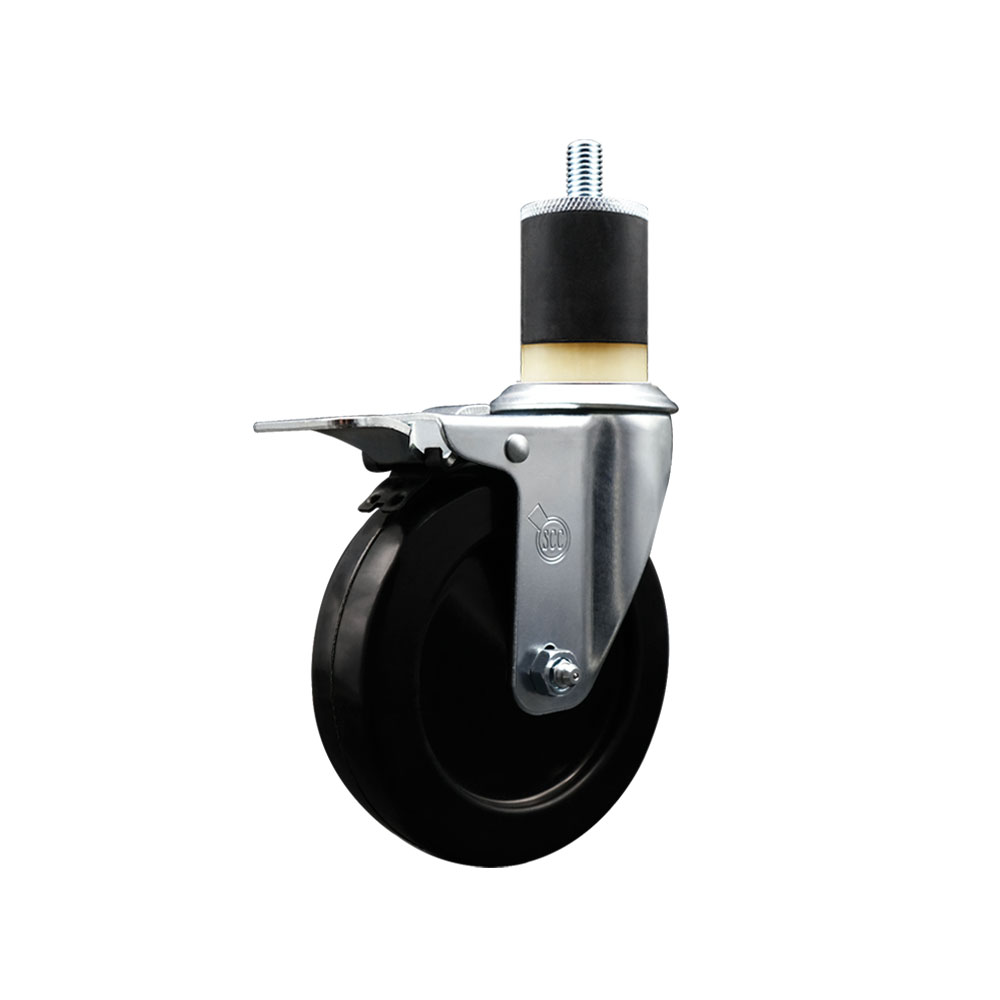 Stainless Steel Soft Rubber Expanding Stem Swivel Caster with 5 Inch Black Wheel and 1-7/8" Stem & Total Locking Brake - 275 lbs. Capacity Per Caster - Service Caster Brand — photo 1