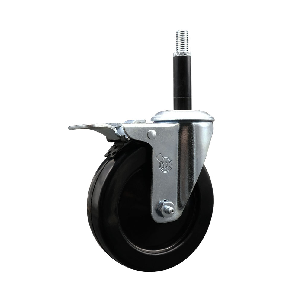 Soft Rubber Expanding Stem Swivel Caster with 5 Inch Black Wheel and 3/4" Stem & Total Locking Brake - 275 lbs. Capacity Per Caster - Service Caster Brand — photo 1