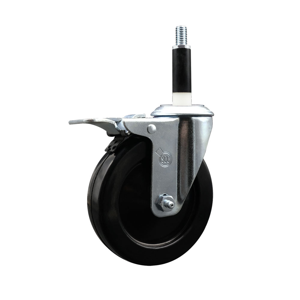 Stainless Steel Soft Rubber Expanding Stem Swivel Caster with 5 Inch Black Wheel and 7/8" Stem & Total Locking Brake - 275 lbs. Capacity Per Caster - Service Caster Brand — photo 1