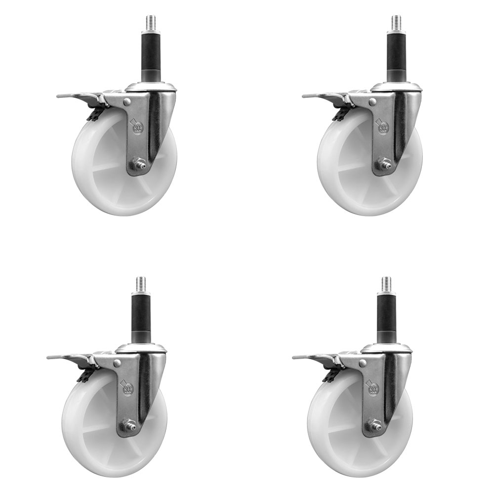 Nylon Swivel Expanding Stem Caster Set of 4 with 5 Inch White Wheels and 1" Stems - Includes 4 Swivel with Total Lock Brakes - 1200 lbs. Total Capacity - Service Caster Brand — photo 1