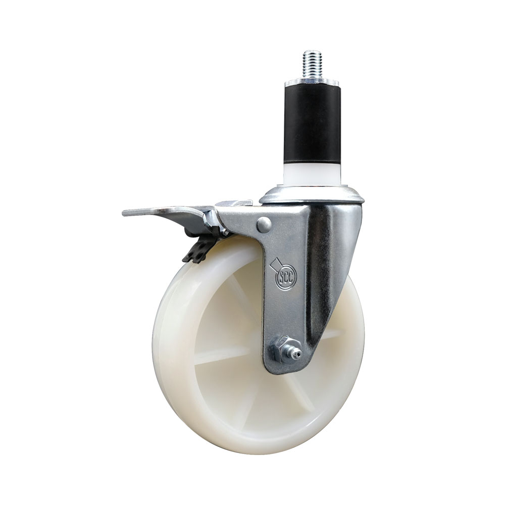 Nylon Expanding Stem Swivel Caster with 5 Inch White Wheel and 1-1/2" Stem & Total Locking Brake - 300 lbs. Capacity Per Caster - Service Caster Brand — photo 1