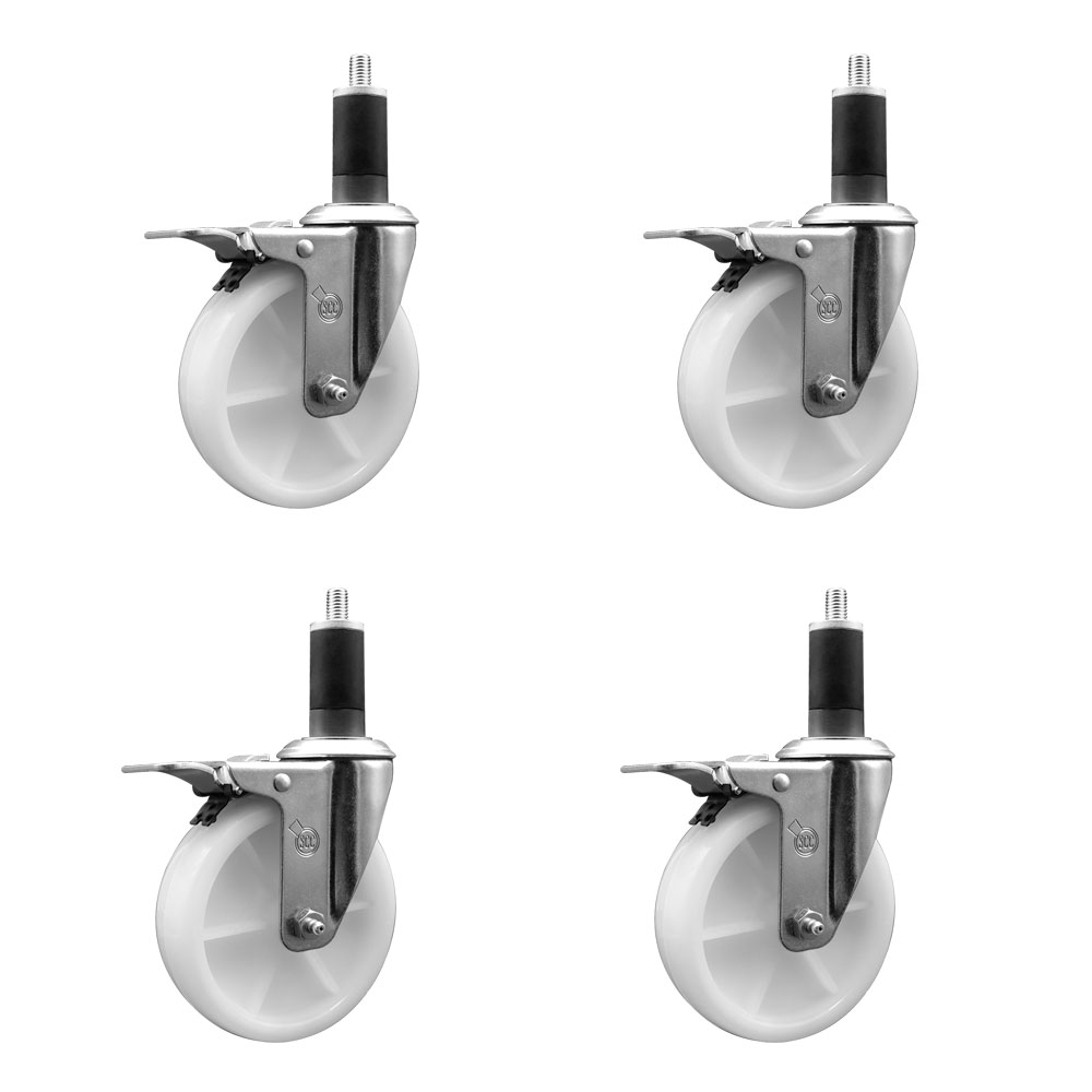 Nylon Swivel Expanding Stem Caster Set of 4 with 5 Inch White Wheels and 1-1/4" Stems - Includes 4 Swivel with Total Lock Brakes - 1200 lbs. Total Capacity - Service Caster Brand — photo 1