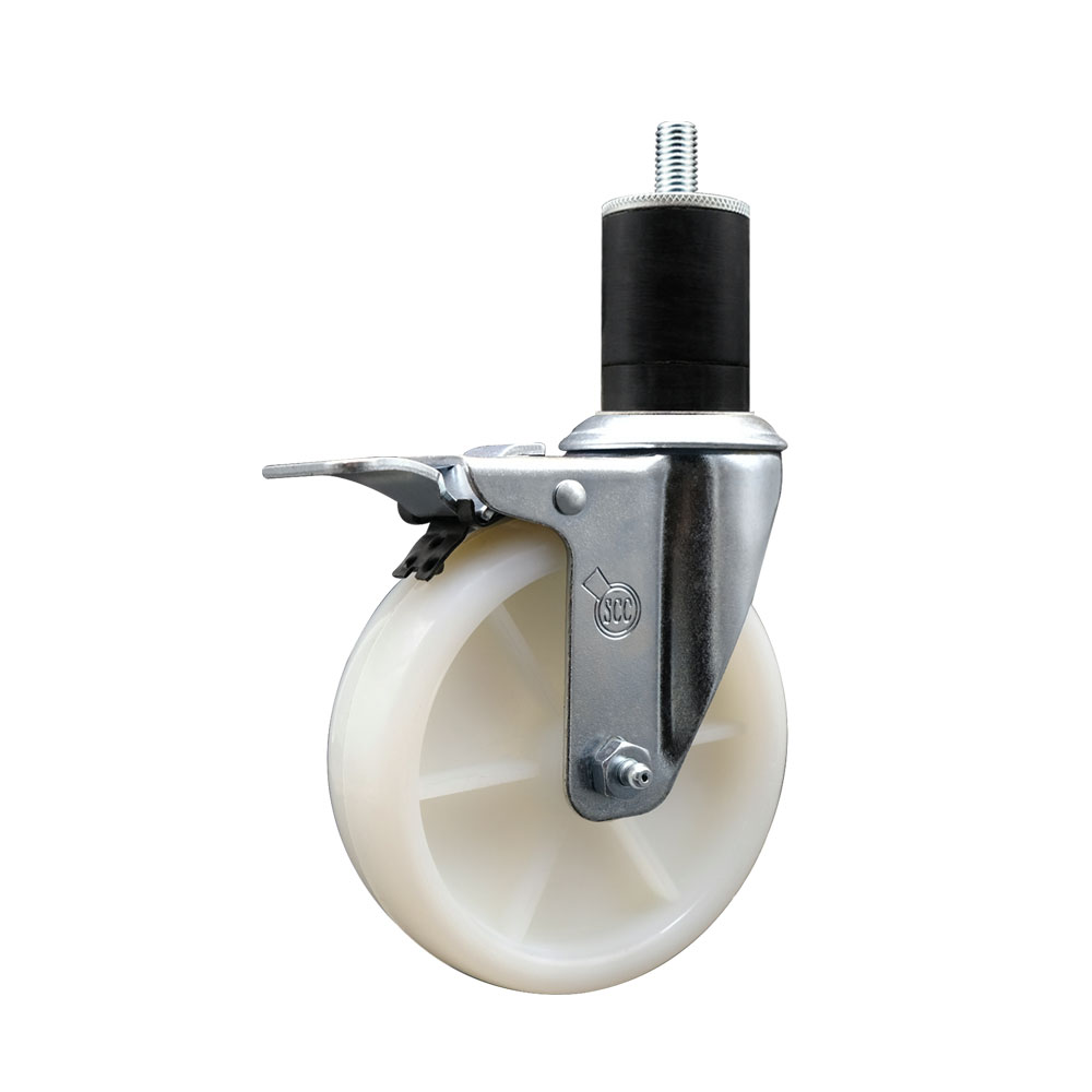 Nylon Expanding Stem Swivel Caster with 5 Inch White Wheel and 1-3/4" Stem & Total Locking Brake - 300 lbs. Capacity Per Caster - Service Caster Brand — photo 1