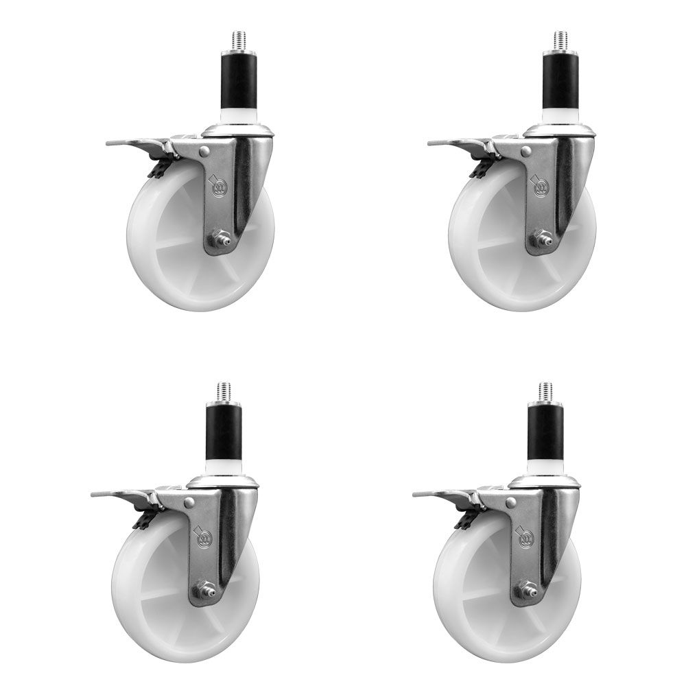Nylon Swivel Expanding Stem Caster Set of 4 with 5 Inch White Wheels and 1-3/8" Stems - Includes 4 Swivel with Total Lock Brakes - 1200 lbs. Total Capacity - Service Caster Brand — photo 1