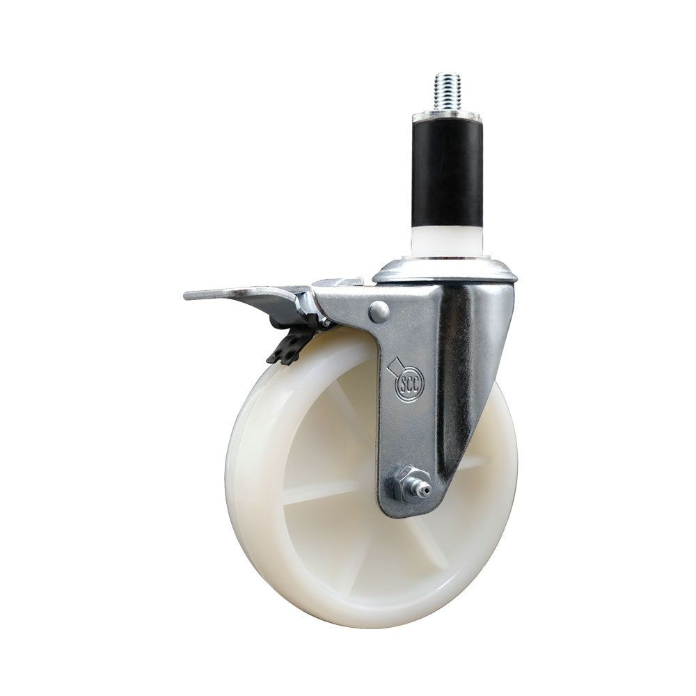 Stainless Steel Nylon Expanding Stem Swivel Caster with 5 Inch White Wheel and 1-3/8" Stem & Total Locking Brake - 300 lbs. Capacity Per Caster - Service Caster Brand — photo 1