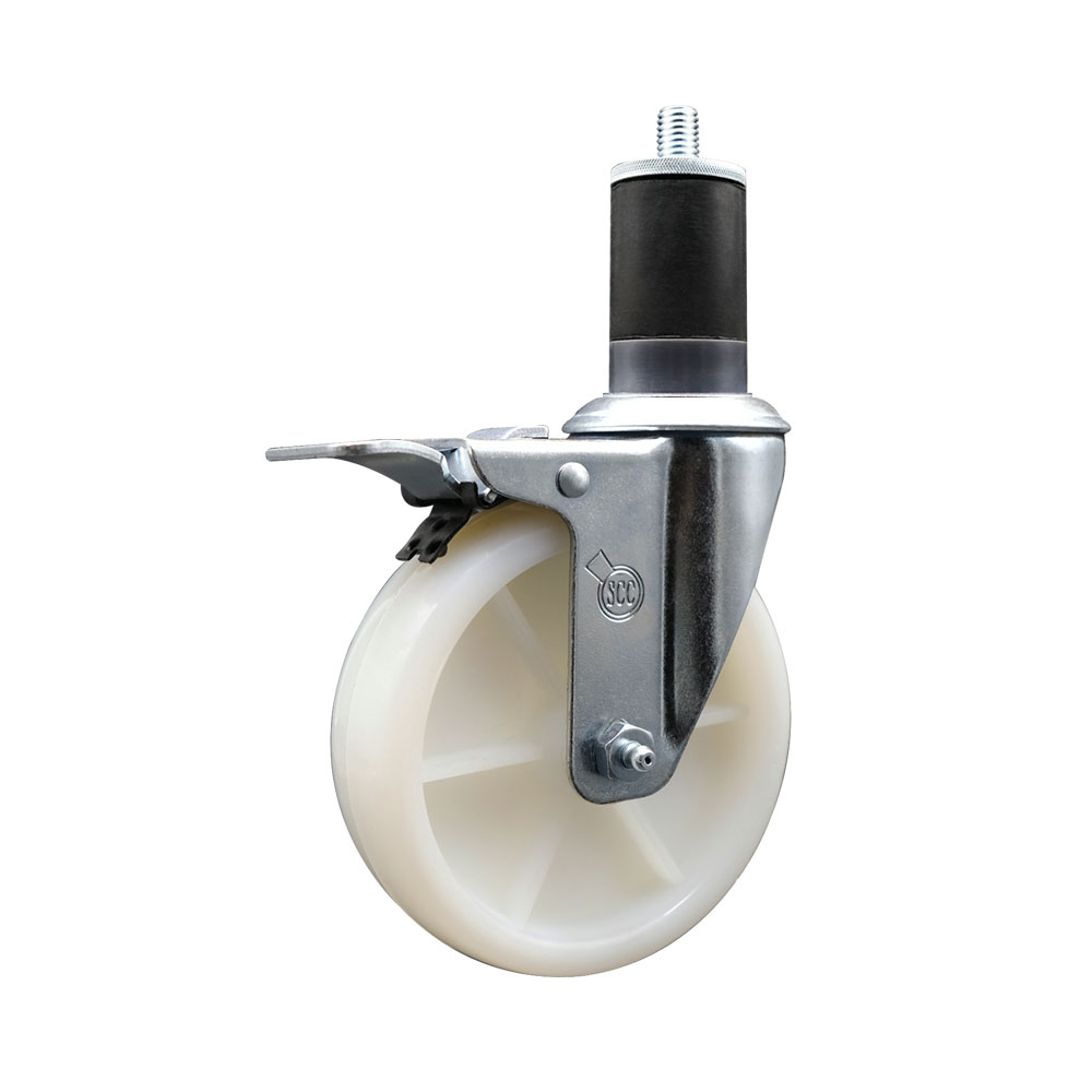 Nylon Expanding Stem Swivel Caster with 5 Inch White Wheel and 1-5/8" Stem & Total Locking Brake - 300 lbs. Capacity Per Caster - Service Caster Brand — photo 1