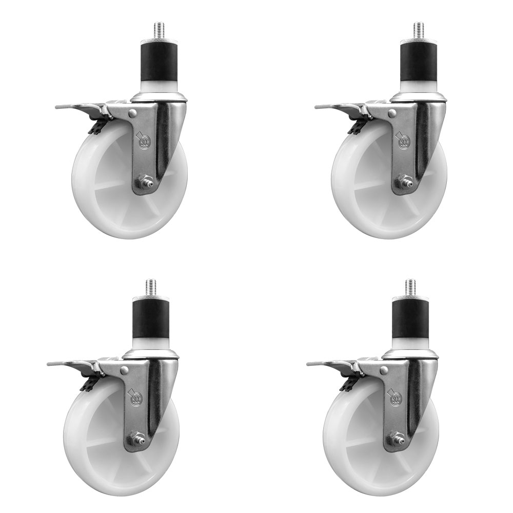 Nylon Swivel Expanding Stem Caster Set of 4 with 5 Inch White Wheels and 1-7/8" Stems - Includes 4 Swivel with Total Lock Brakes - 1200 lbs. Total Capacity - Service Caster Brand — photo 1