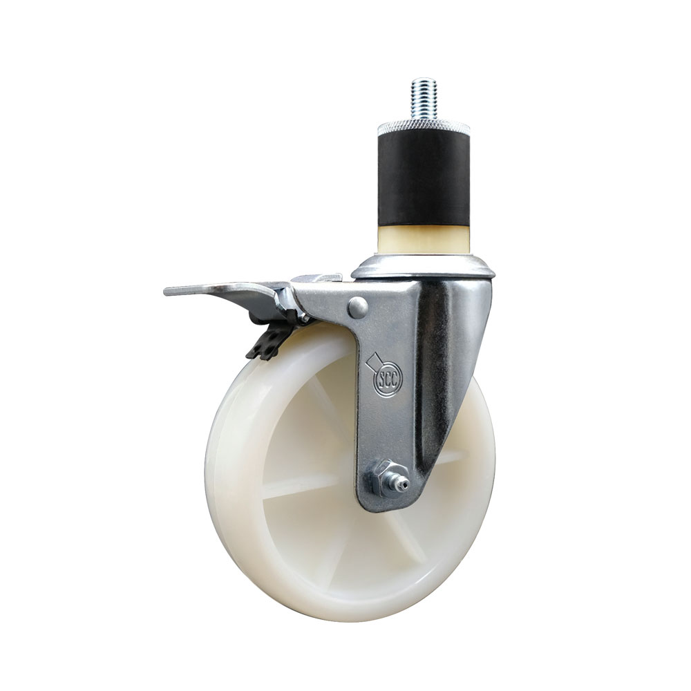 Nylon Expanding Stem Swivel Caster with 5 Inch White Wheel and 1-7/8" Stem & Total Locking Brake - 300 lbs. Capacity Per Caster - Service Caster Brand — photo 1