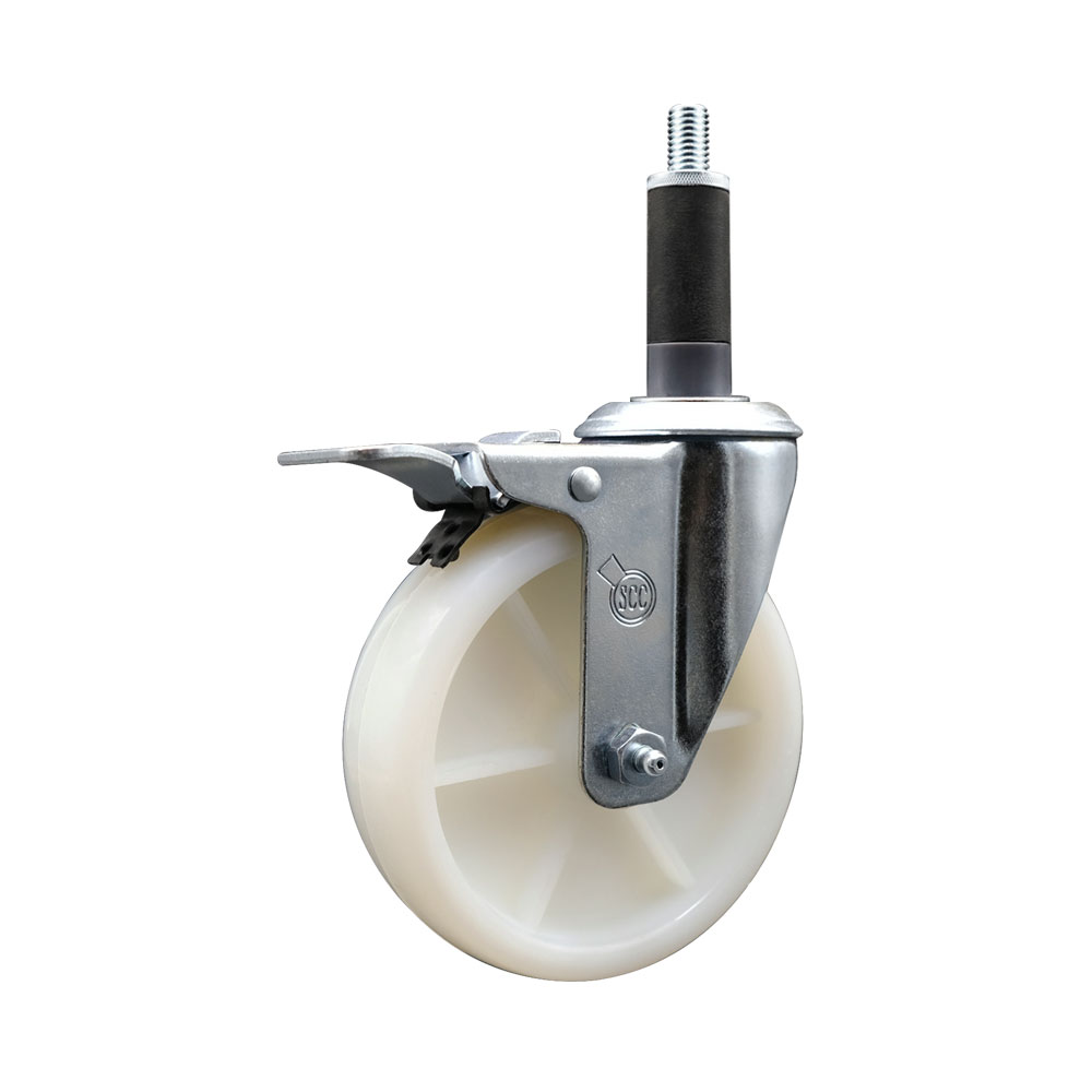 Nylon Expanding Stem Swivel Caster with 5 Inch White Wheel and 1" Stem & Total Locking Brake - 300 lbs. Capacity Per Caster - Service Caster Brand — photo 1