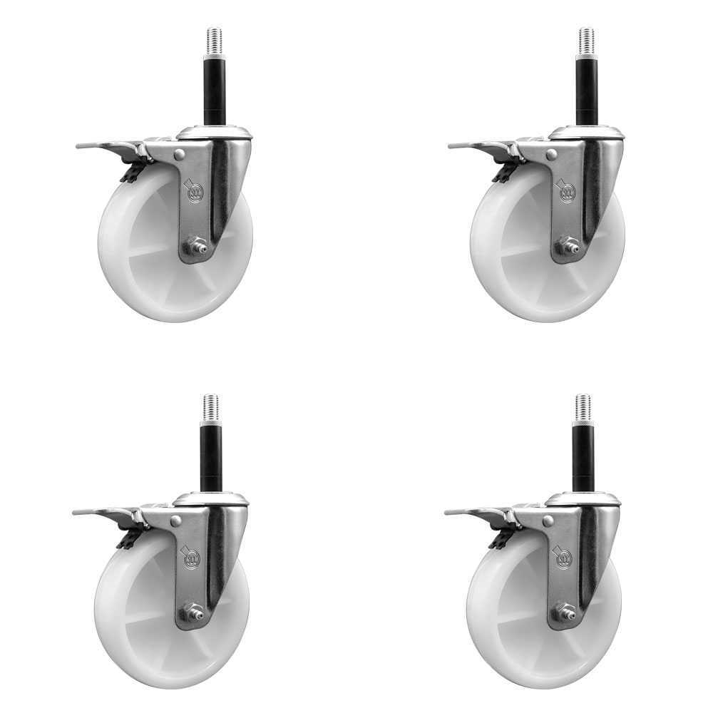 Nylon Swivel Expanding Stem Caster Set of 4 with 5 Inch White Wheels and 3/4" Stems - Includes 4 Swivel with Total Lock Brakes - 1200 lbs. Total Capacity - Service Caster Brand — photo 1