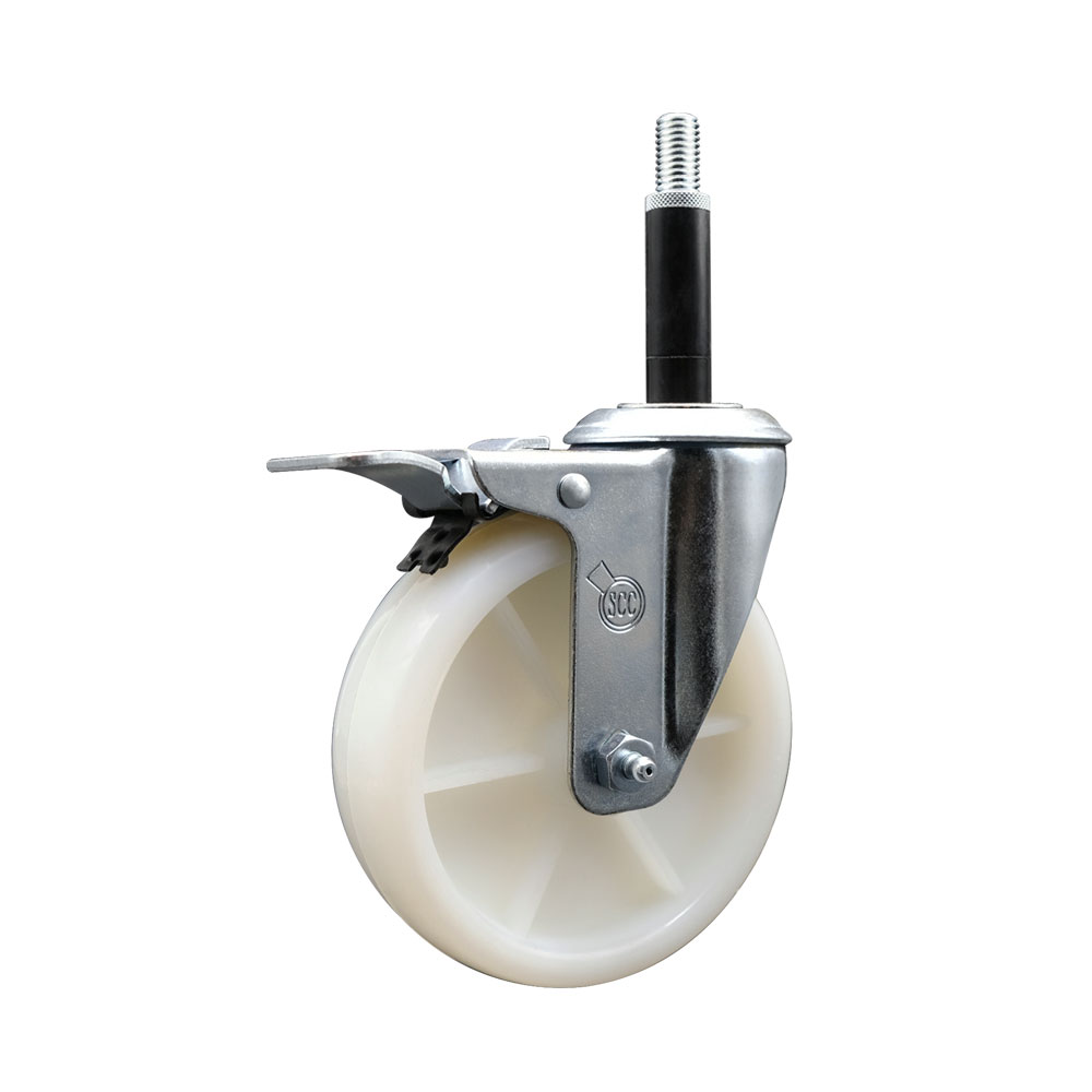 Nylon Expanding Stem Swivel Caster with 5 Inch White Wheel and 3/4" Stem & Total Locking Brake - 300 lbs. Capacity Per Caster - Service Caster Brand — photo 1