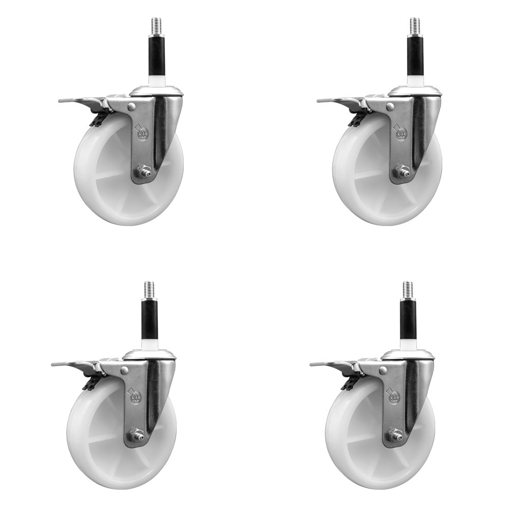 Nylon Swivel Expanding Stem Caster Set of 4 with 5 Inch White Wheels and 7/8" Stems - Includes 4 Swivel with Total Lock Brakes - 1200 lbs. Total Capacity - Service Caster Brand — photo 1