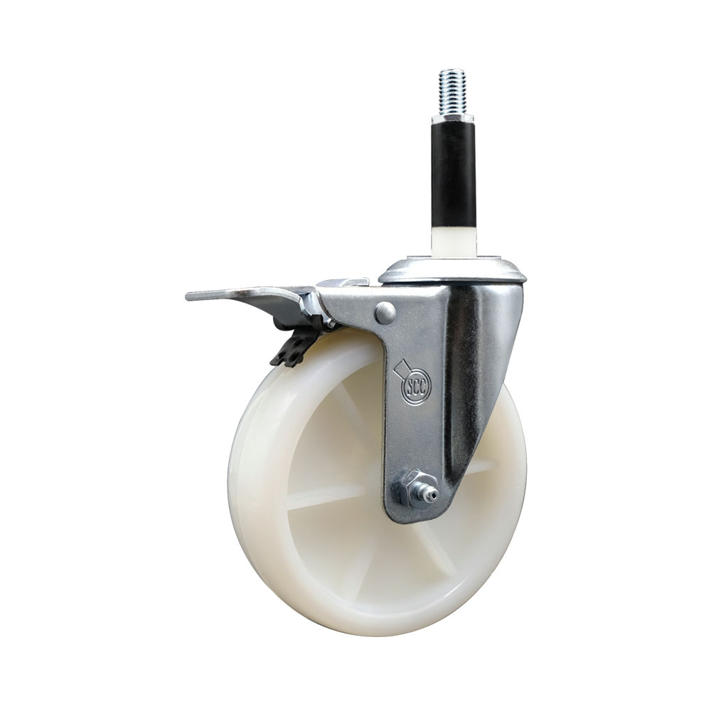 Stainless Steel Nylon Expanding Stem Swivel Caster with 5 Inch White Wheel and 7/8" Stem & Total Locking Brake - 300 lbs. Capacity Per Caster - Service Caster Brand — photo 1