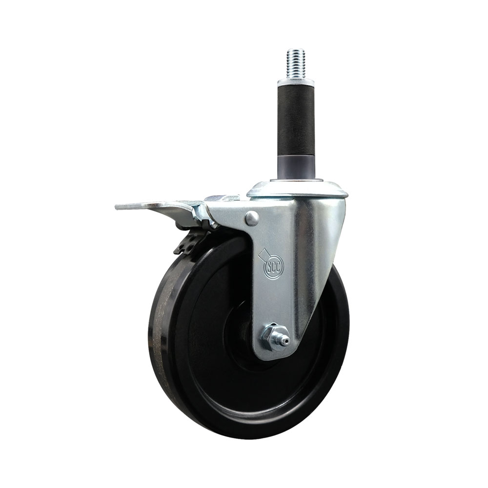 Phenolic Swivel Expanding Stem Caster w/Roller Bearing - 5" x 1.25" Black Wheel and 1" Stem & Total Locking Brake - 300 lbs Capacity/Caster - Service Caster Brand — photo 1