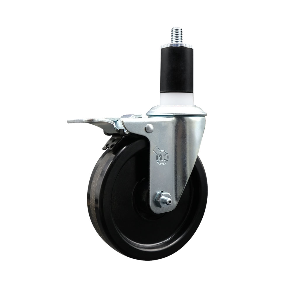 Phenolic Swivel Expanding Stem Caster w/Roller Bearing - 5" x 1.25" Black Wheel and 1-1/2" Stem & Total Locking Brake - 300 lbs Capacity/Caster - Service Caster Brand — photo 1