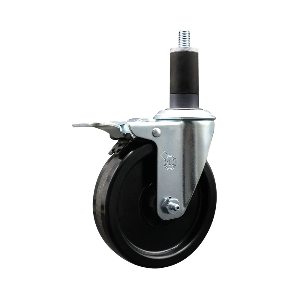 Phenolic Swivel Expanding Stem Caster w/Roller Bearing - 5" x 1.25" Black Wheel and 1-1/4" Stem & Total Locking Brake - 300 lbs Capacity/Caster - Service Caster Brand — photo 1