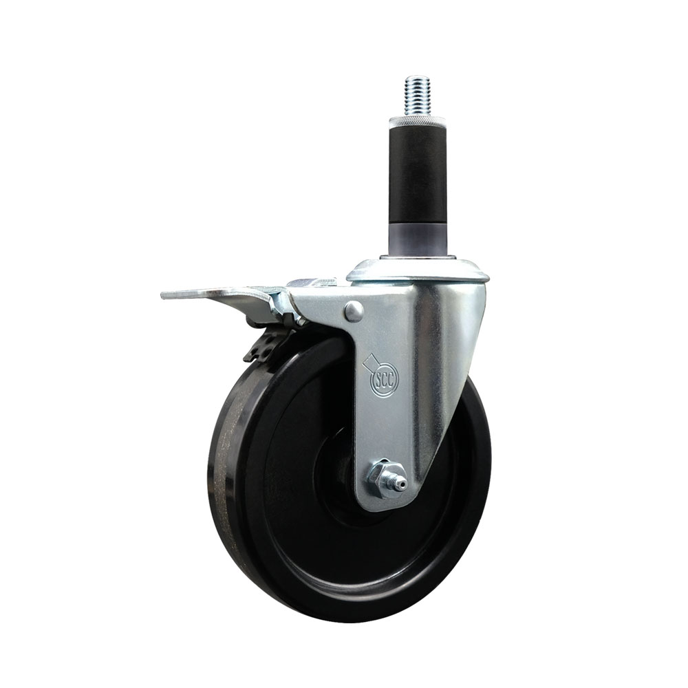 Phenolic Swivel Expanding Stem Swivel Caster with 5 Inch Black Wheel and 1-1/8" Stem & Total Locking Brake - 300 lbs. Capacity Per Caster - Service Caster Brand — photo 1