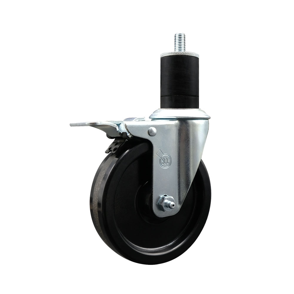 Phenolic Swivel Expanding Stem Caster w/Roller Bearing - 5" x 1.25" Black Wheel and 1-3/4" Stem & Total Locking Brake - 300 lbs Capacity/Caster - Service Caster Brand — photo 1