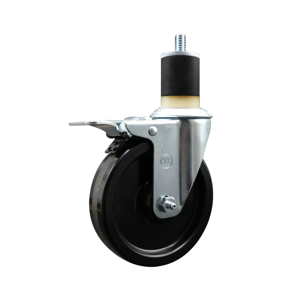 Phenolic Swivel Expanding Stem Caster w/Roller Bearing - 5" x 1.25" Black Wheel and 1-7/8" Stem & Total Locking Brake - 300 lbs Capacity/Caster - Service Caster Brand — photo 1