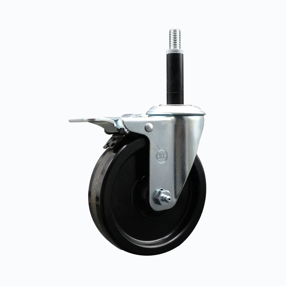Phenolic Swivel Expanding Stem Caster w/Roller Bearing - 5" x 1.25" Black Wheel and 3/4" Stem & Total Locking Brake - 300 lbs Capacity/Caster - Service Caster Brand — photo 1