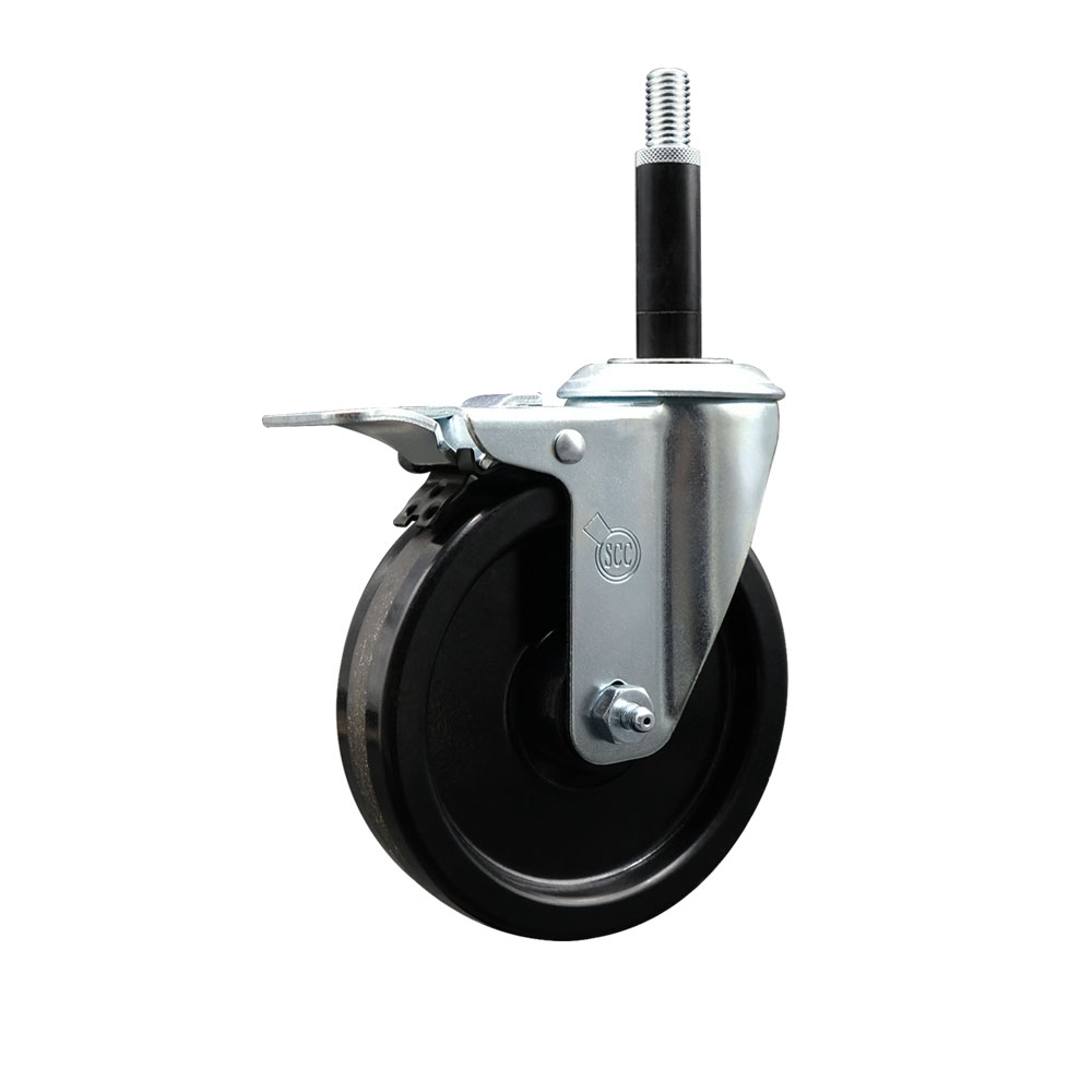 Phenolic Swivel Expanding Stem Swivel Caster with 5 Inch Black Wheel and 3/4" Stem & Total Locking Brake - 300 lbs. Capacity Per Caster - Service Caster Brand — photo 1