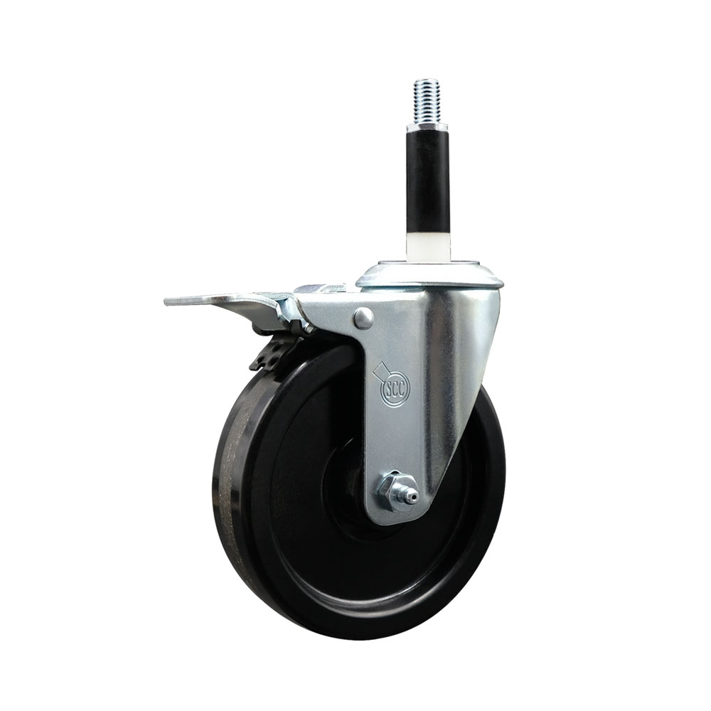 Phenolic Swivel Expanding Stem Swivel Caster with 5 Inch Black Wheel and 7/8" Stem & Total Locking Brake - 300 lbs. Capacity Per Caster - Service Caster Brand — photo 1