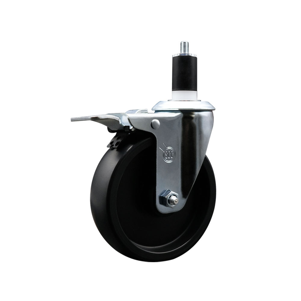 Polyolefin Expanding Stem Swivel Caster Wheel with 5 Inch Black Wheel and 1-1/2" Stem and Total Lock Brake - 350 lbs. Capacity Per Caster - Service Caster Brand — photo 1