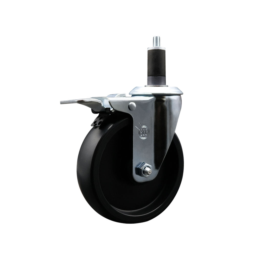 Polyolefin Expanding Stem Swivel Caster Wheel with 5 Inch Black Wheel and 1-1/4" Stem and Total Lock Brake - 350 lbs. Capacity Per Caster - Service Caster Brand — photo 1