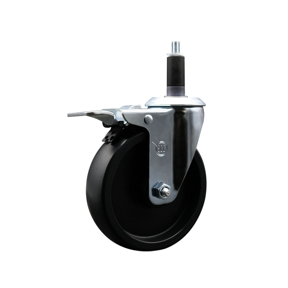 Polyolefin Expanding Stem Swivel Caster Wheel with 5 Inch Black Wheel and 1-1/8" Stem and Total Lock Brake - 350 lbs. Capacity Per Caster - Service Caster Brand — photo 1