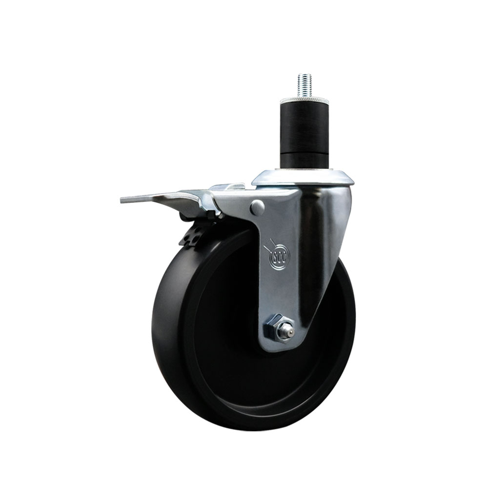 Polyolefin Expanding Stem Swivel Caster Wheel with 5 Inch Black Wheel and 1-3/4" Stem and Total Lock Brake - 350 lbs. Capacity Per Caster - Service Caster Brand — photo 1