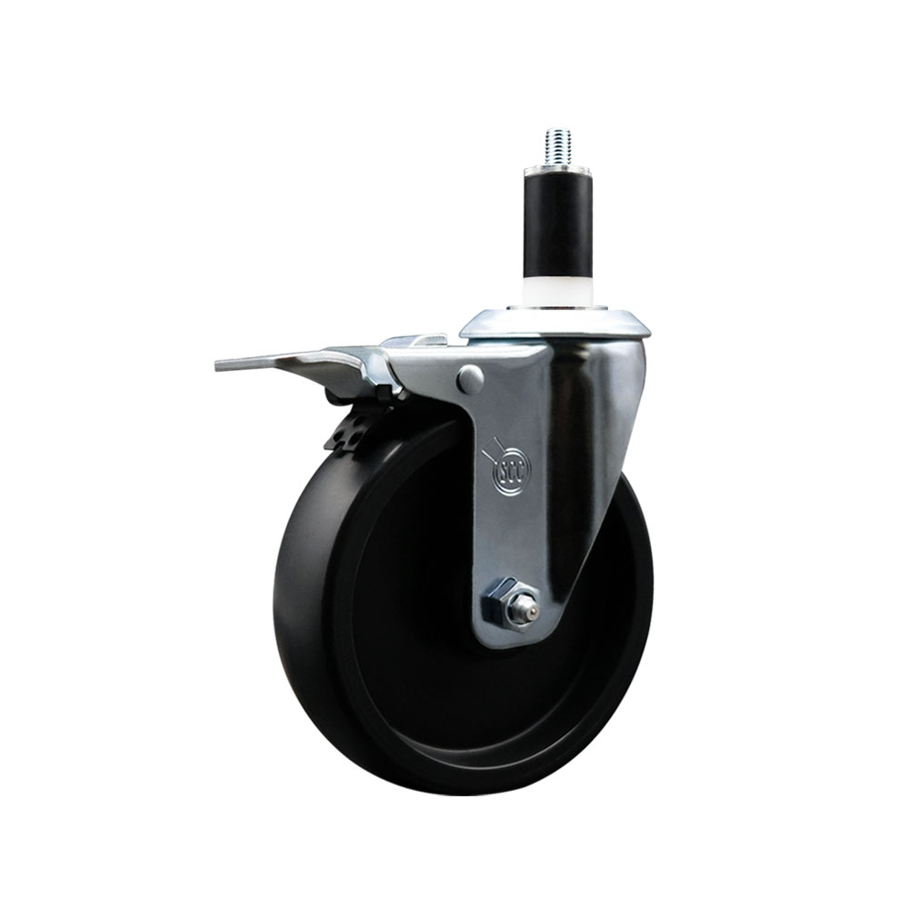 Polyolefin Expanding Stem Swivel Caster Wheel with 5 Inch Black Wheel and 1-3/8" Stem and Total Lock Brake - 350 lbs. Capacity Per Caster - Service Caster Brand — photo 1