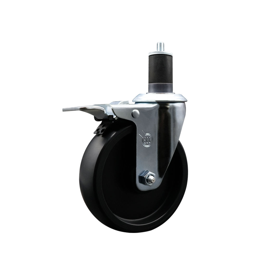 Polyolefin Expanding Stem Swivel Caster Wheel with 5 Inch Black Wheel and 1-5/8" Stem and Total Lock Brake - 350 lbs. Capacity Per Caster - Service Caster Brand — photo 1