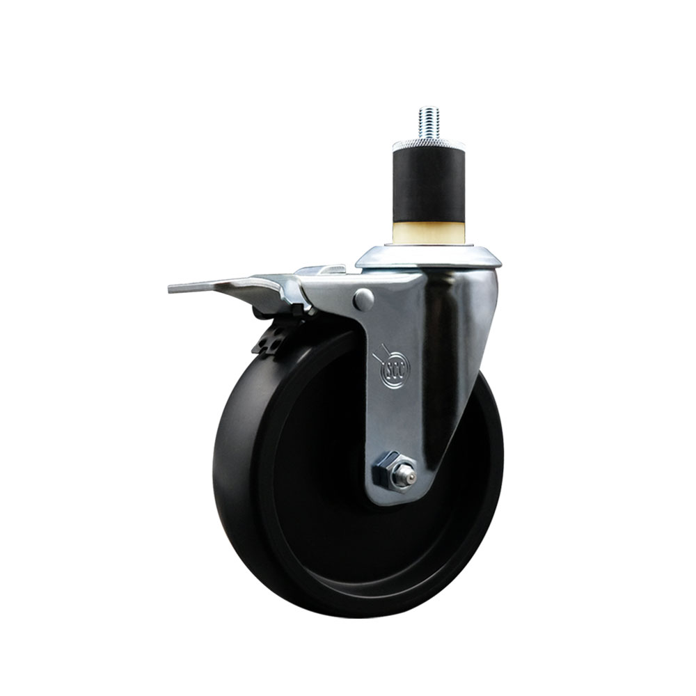 Polyolefin Expanding Stem Swivel Caster Wheel with 5 Inch Black Wheel and 1-7/8" Stem and Total Lock Brake - 350 lbs. Capacity Per Caster - Service Caster Brand — photo 1