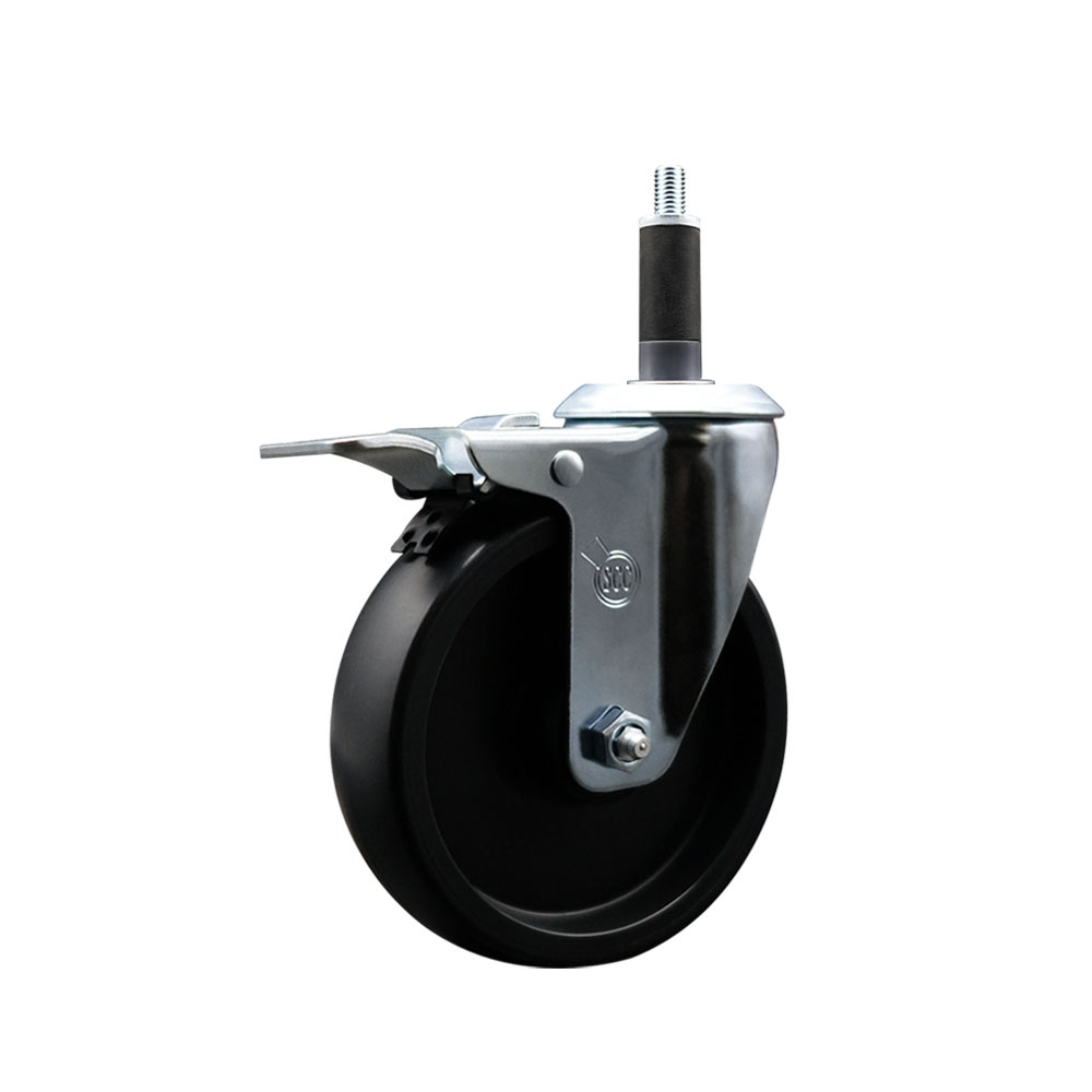 Polyolefin Expanding Stem Swivel Caster Wheel with 5 Inch Black Wheel and 1" Stem and Total Lock Brake - 350 lbs. Capacity Per Caster - Service Caster Brand — photo 1