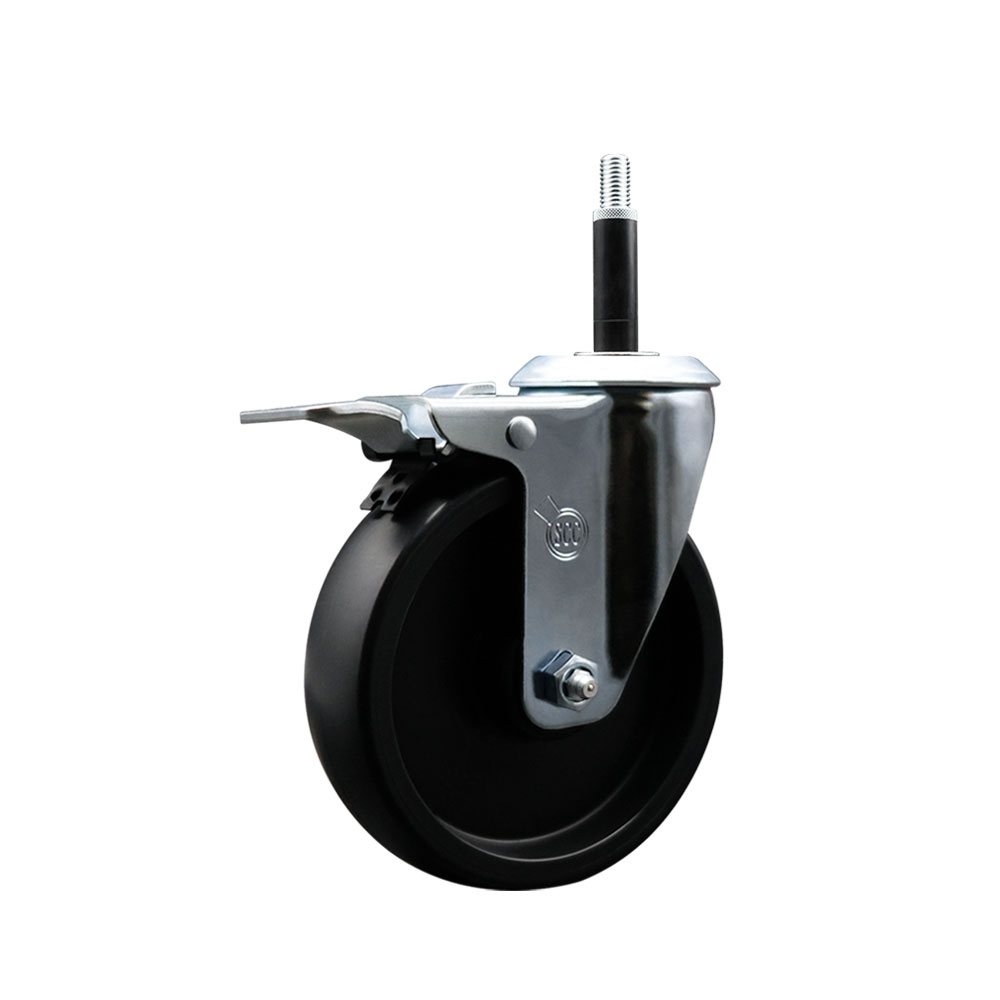 Polyolefin Expanding Stem Swivel Caster Wheel with 5 Inch Black Wheel and 3/4" Stem and Total Lock Brake - 350 lbs. Capacity Per Caster - Service Caster Brand — photo 1