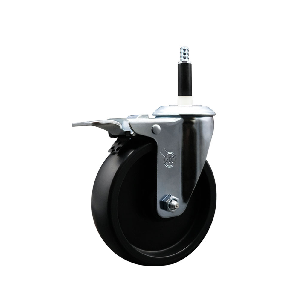 Polyolefin Expanding Stem Swivel Caster Wheel with 5 Inch Black Wheel and 7/8" Stem and Total Lock Brake - 350 lbs. Capacity Per Caster - Service Caster Brand — photo 1