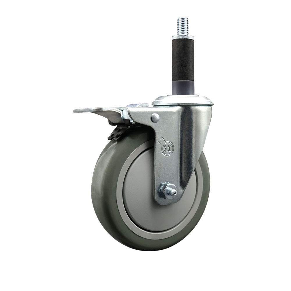 Stainless Steel Polyurethane Expanding Stem Swivel Caster with 5 Inch Gray Wheel and 1" Stem & Total Locking Brake - 350 lbs. Capacity Per Caster - Service Caster Brand — photo 1