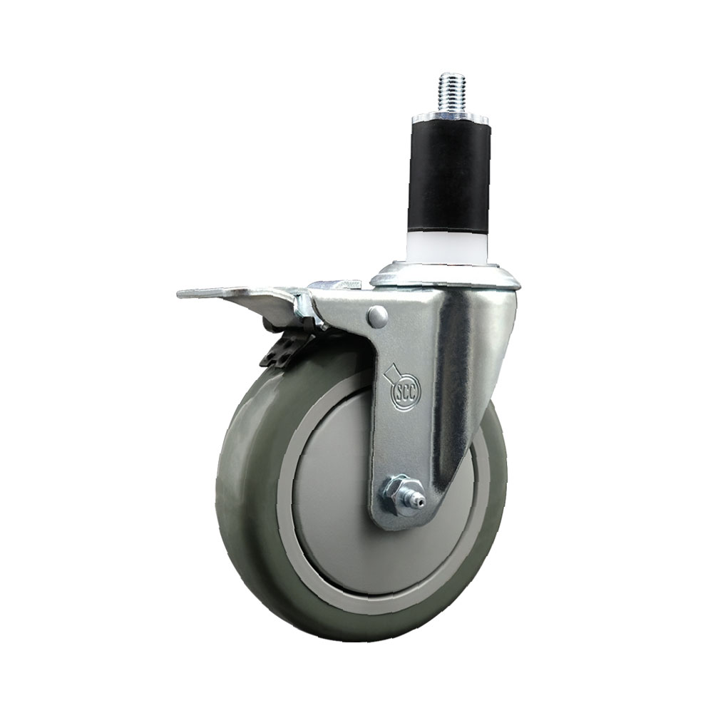 Stainless Steel Polyurethane Expanding Stem Swivel Caster with 5 Inch Gray Wheel and 1-1/2" Stem & Total Locking Brake - 350 lbs. Capacity Per Caster - Service Caster Brand — photo 1