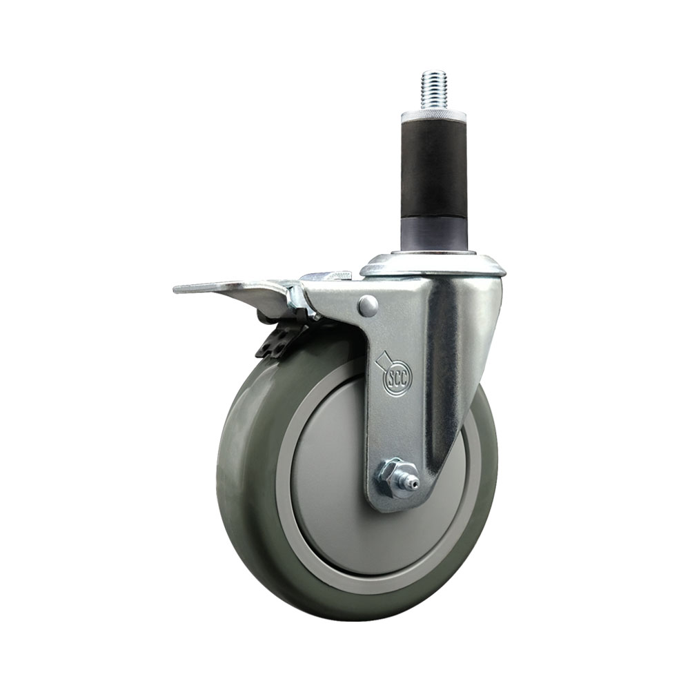 Polyurethane Expanding Stem Swivel Caster with 5 Inch Gray Wheel and 1-1/4" Stem & Total Locking Brake - 350 lbs. Capacity Per Caster - Service Caster Brand — photo 1