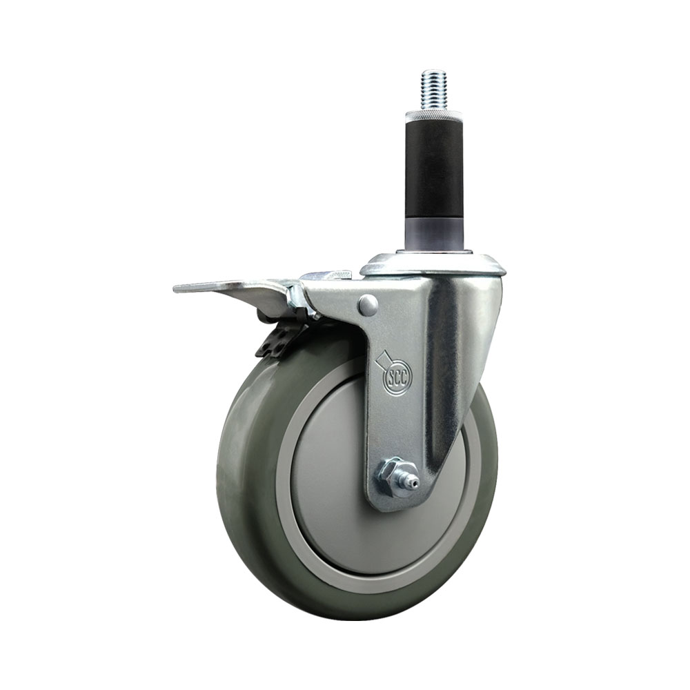 Stainless Steel Polyurethane Expanding Stem Swivel Caster with 5 Inch Gray Wheel and 1-1/8" Stem & Total Locking Brake - 350 lbs. Capacity Per Caster - Service Caster Brand — photo 1